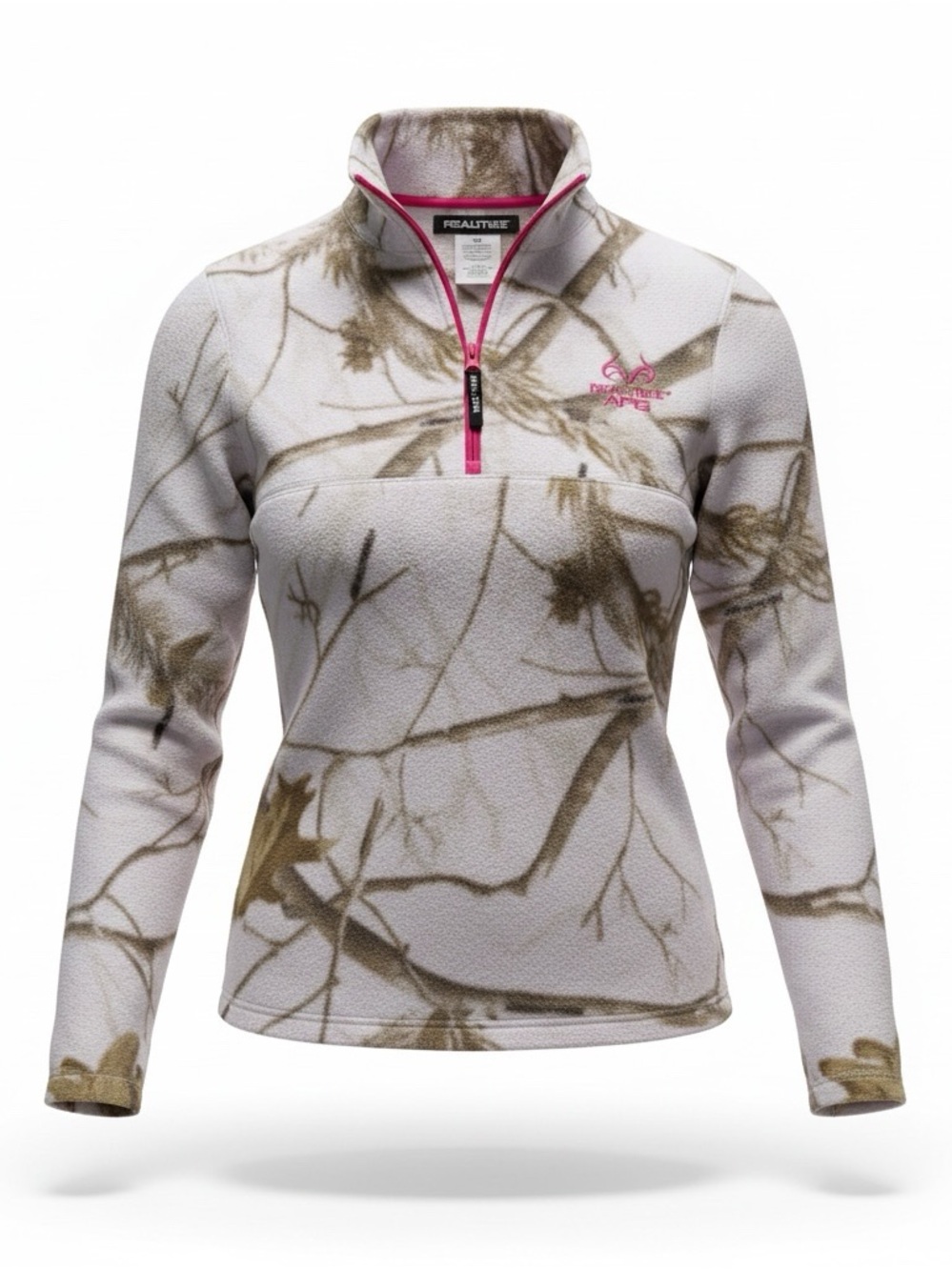 Realtree Women's White Camo Quarter-Zip Fleece with Pink Trim
